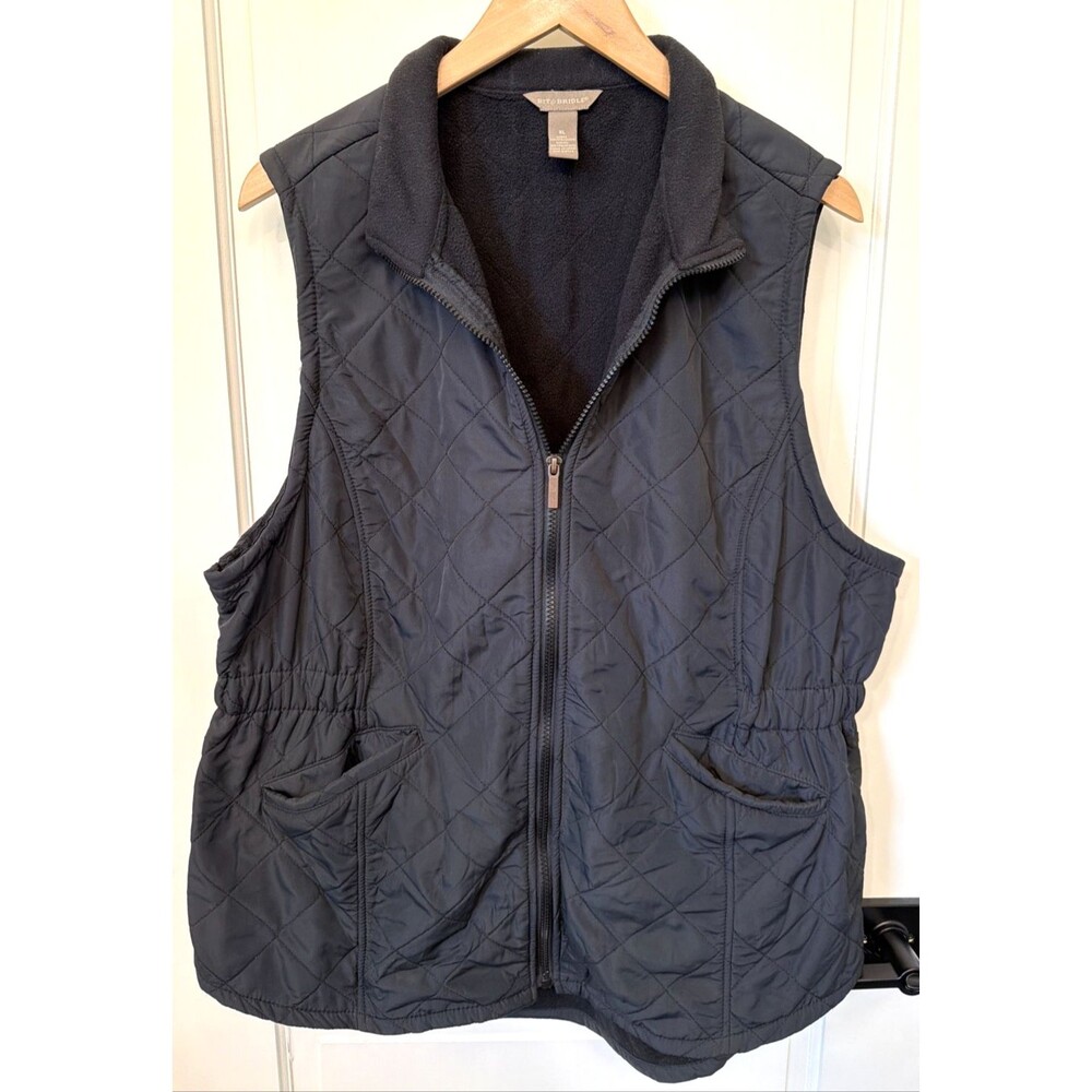 Bit & Bridle Women's Quilted Outdoor Vest Black Cinched Waist XL Equestrian